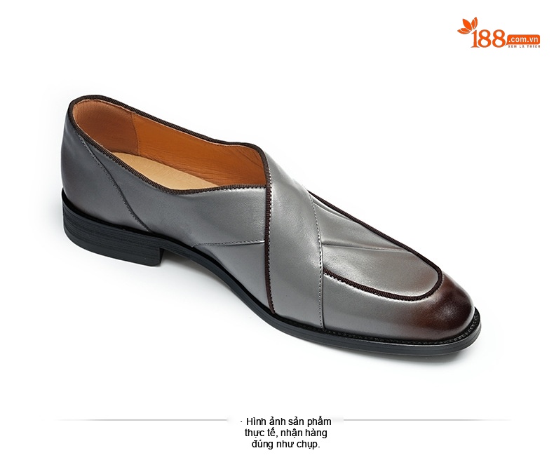 Giày Lười Mũi Nhọn Nam Da Bò Phong Cách Retro Chiều Cao Đế Khoảng 3cm Màu Đen, Xám chi tiết 14