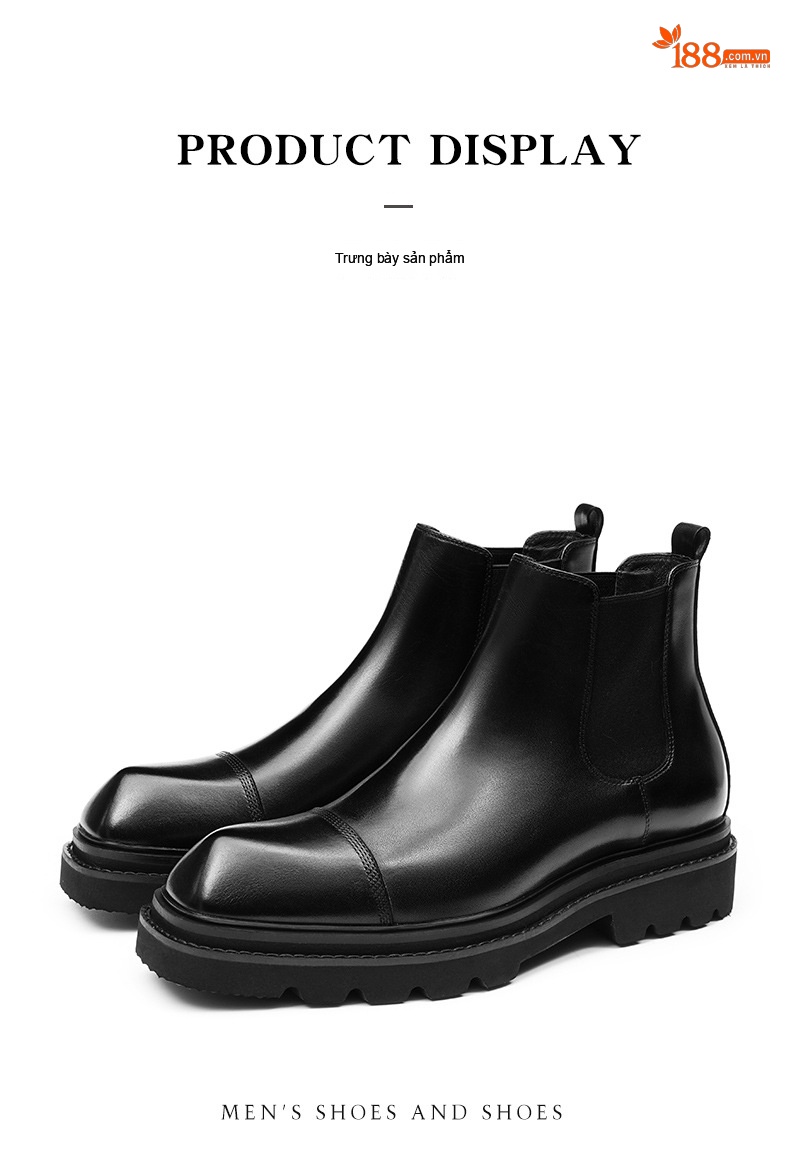 Giày Chelsea Boot Nam Da Bóng Cao Cổ Chiều Cao Đế Khoảng 4cm Màu Đen, Nâu Đỏ chi tiết 12
