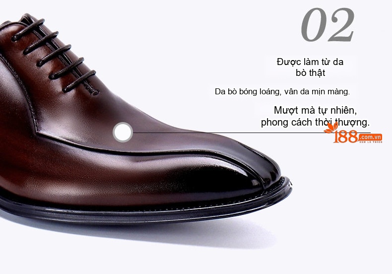 Giày Tây Buộc Dây Nam Da Thật Chiều Cao Đế Khoảng 3cm Màu Đen, Nâu chi tiết 9