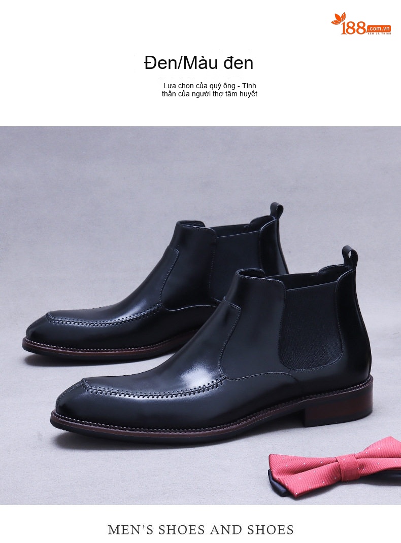 Giày Boot Chelsea Nam Da Bò Chiều Cao Đế Khoảng 3cm Màu Đen, Nâu chi tiết 11