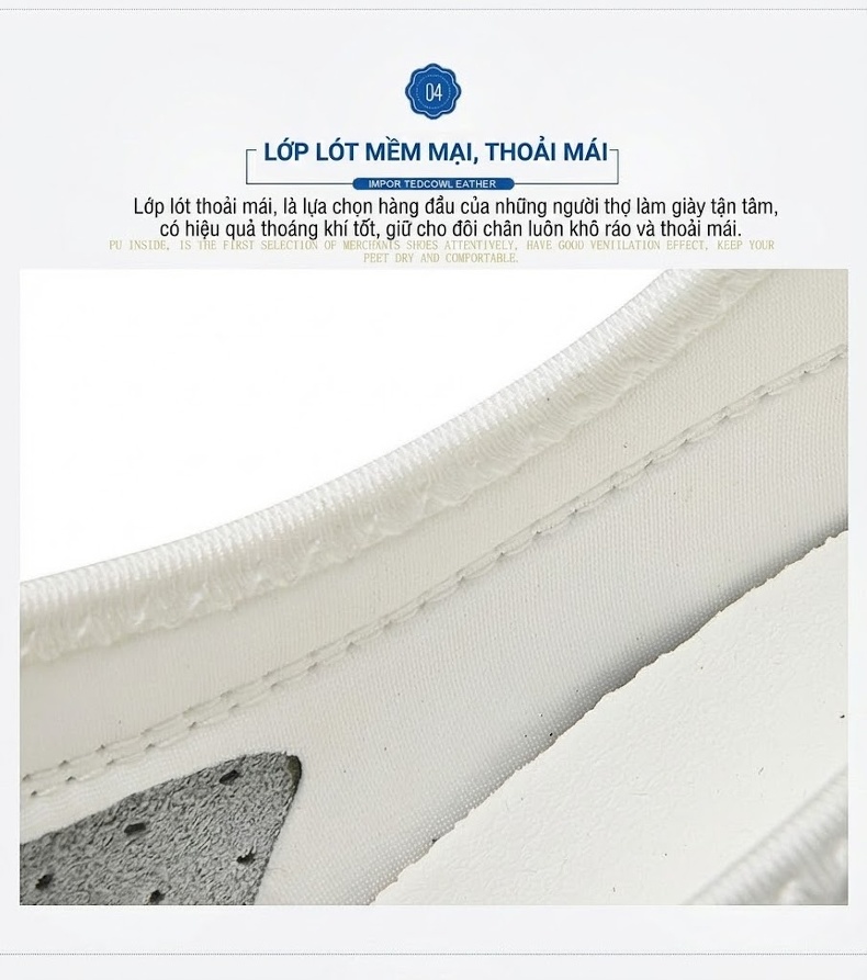 Giày Lười Nam Da Bóng Thoáng Khí Chiều Cao Đế Khoảng 2cm Màu Nâu, Trắng, Xanh Navy, Đen... chi tiết 11