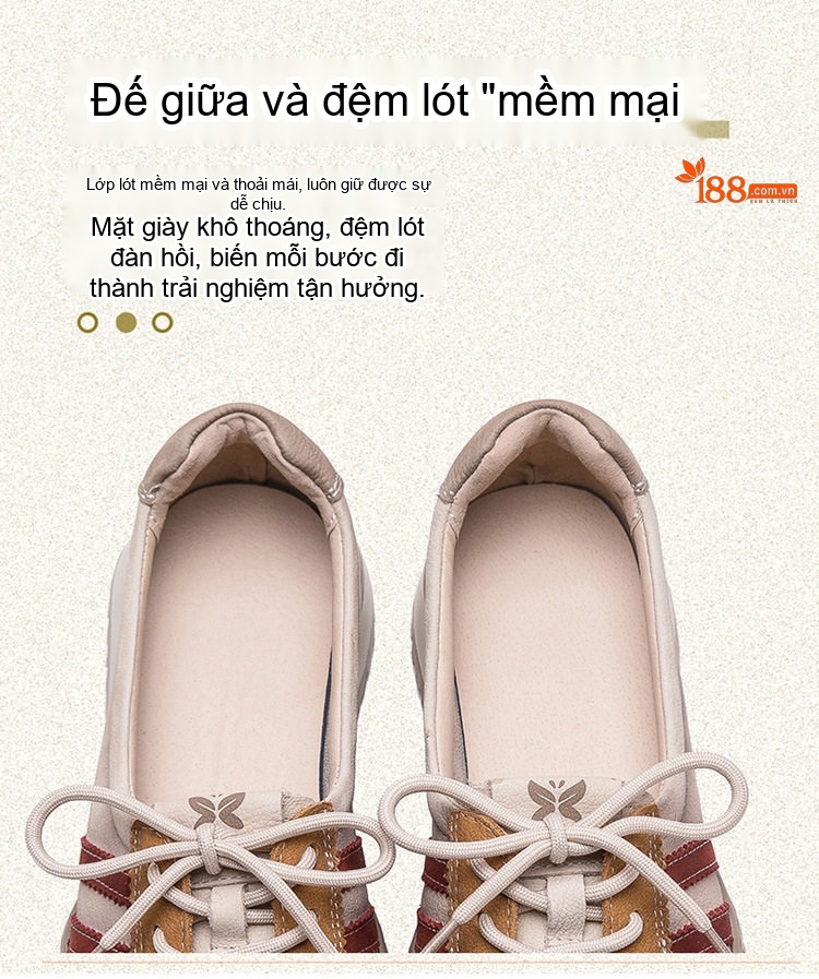 Giày Búp Bê Nữ Dây Buộc Vải Dệt Chiều Cao Đế Khoảng 2cm Màu Kem, Đỏ, Nâu, Xanh... chi tiết 7