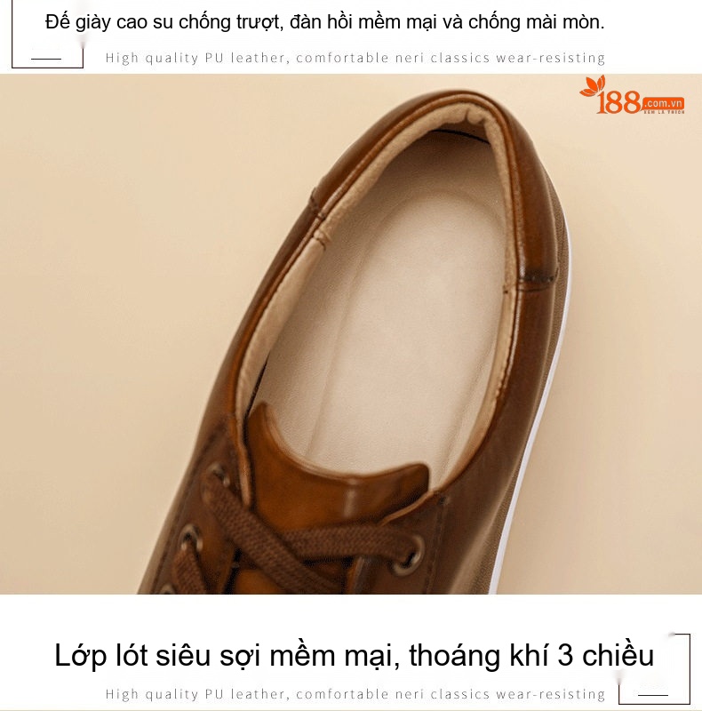 Giày Da Nam Da Bò Kiểu Anh Cổ Điển Chiều Cao Đế Khoảng 3cm Màu Trắng, Nâu chi tiết 6