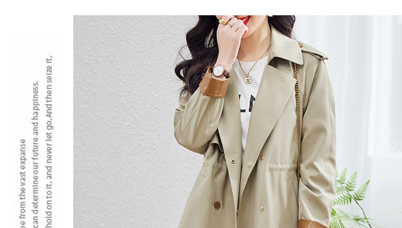 Áo Khoác Gió Nữ Dáng Ngắn Chiết Eo Dây Rút Phong Cách Hàn Quốc Màu Xanh Olive chi tiết 20