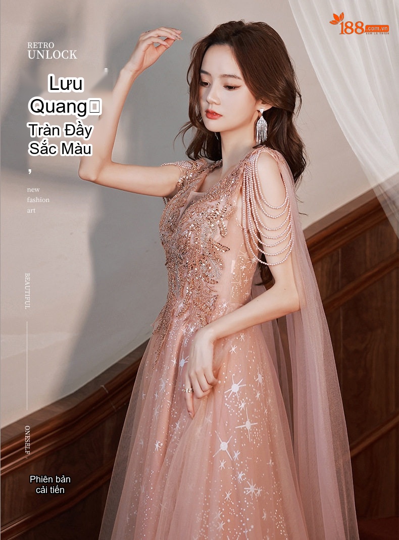 Váy Dạ Hội Dáng Dài Sang Trọng Thiết Kế Nhỏ Nhắn Màu Hồng chi tiết 1
