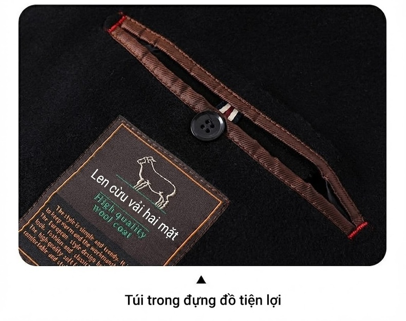 Áo Khoác Nam Lông Cừu Hai Mặt Có Lót Lông Vũ Tháo Rời Dáng Ngắn Màu Xám, Đen chi tiết 19