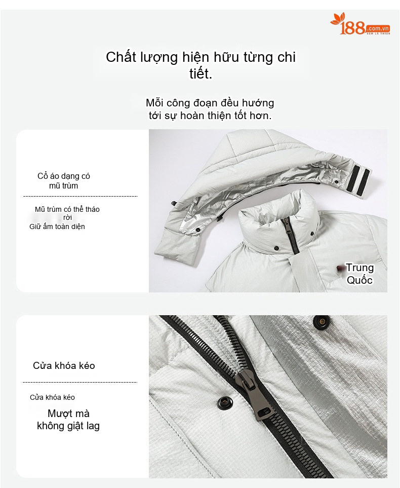 Áo Khoác Phao Nam Dày Dặn 90% Lông Vịt Trắng Mũ Trùm Đầu Giữ Ấm chi tiết 12