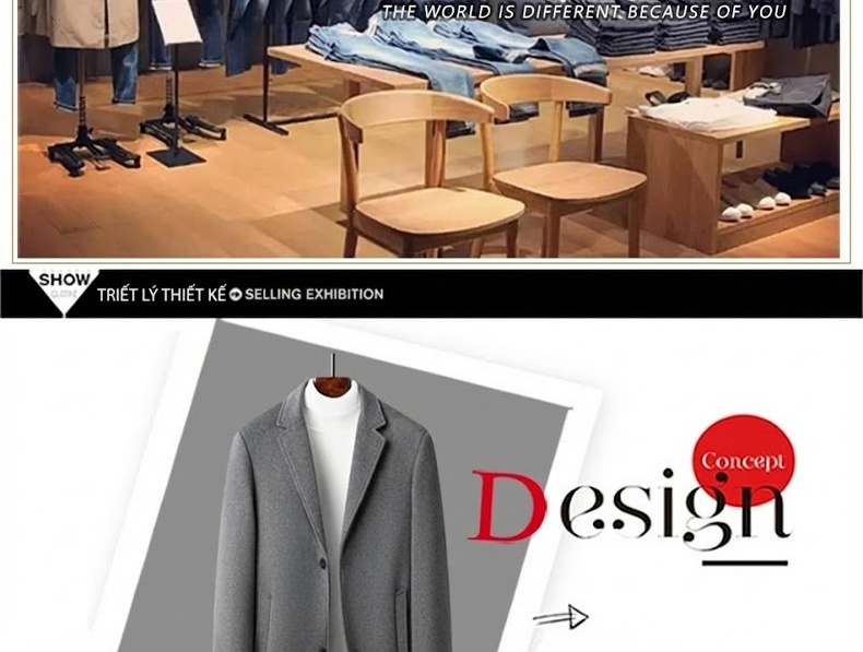 Áo Khoác Dạ Nam Dáng Dài Vừa Cổ chữ Vest Cài Nút Phong Cách Tối Giản Màu Đen, Xám, Nâu chi tiết 2