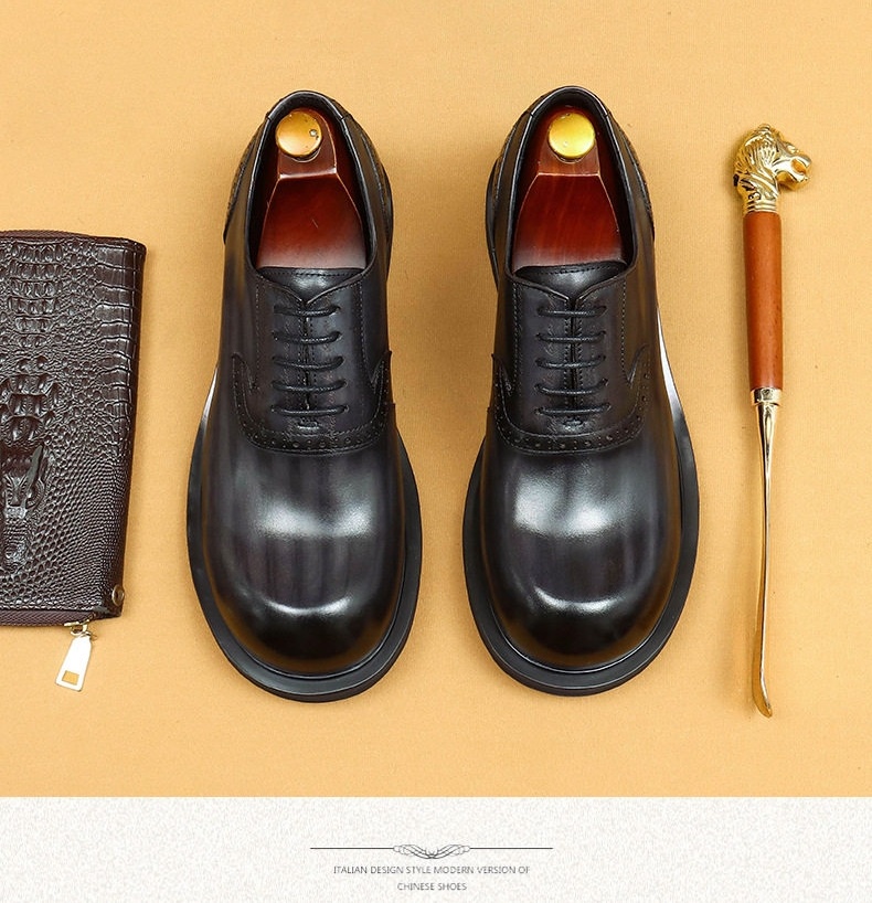 Giày Tây Buộc Dây Nam Da Thật Oxford Chiều Cao Đế Khoảng 3cm Màu Đen, Nâu chi tiết 4