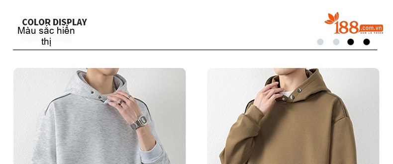 Áo Hoodie Nam Dáng Rộng Tay Dài Có Mũ Trùm Đầu Phong Cách Casual Màu Đen, Xám, Nâu chi tiết 10