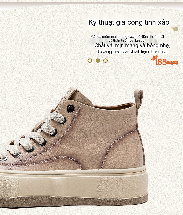 Giày Cao Cổ Nữ Da Bò Buộc Dây Chiều Cao Đế Khoảng 4cm Màu Đỏ chi tiết 3