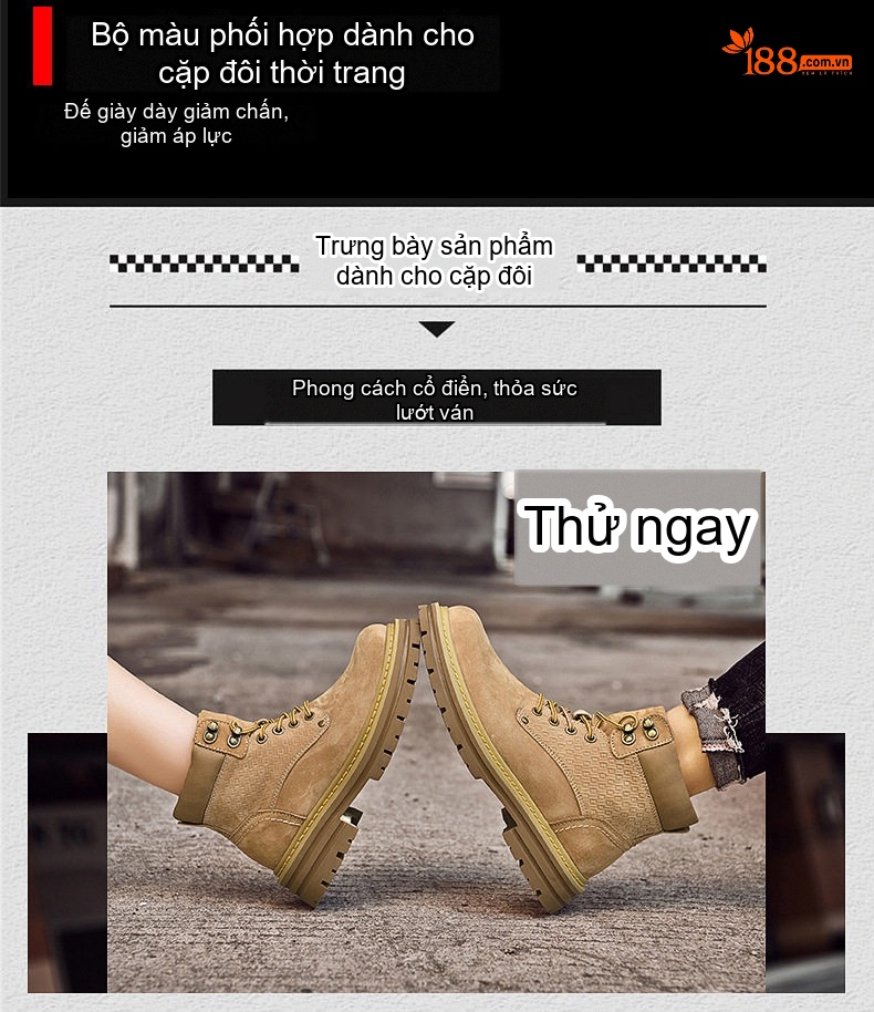 Giày Boot Nam Da Mờ Cổ Cao Có Dây Kiểu Martin Chiều Cao Đế Khoảng 4cm Màu Nâu chi tiết 17