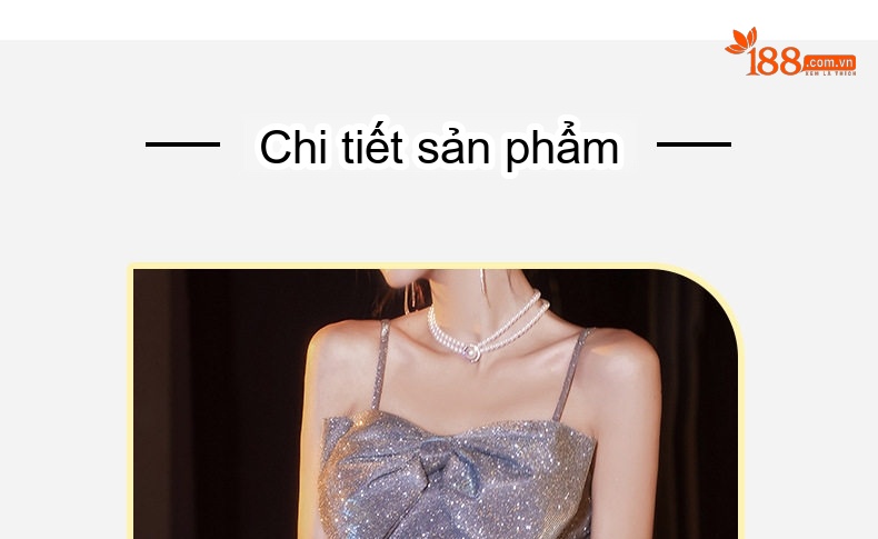 Váy Dạ Hội Dáng Dài Hai Dây Thiết Kế Nơ Ngực Phong Cách Nữ Tính Màu Xanh Dương chi tiết 9