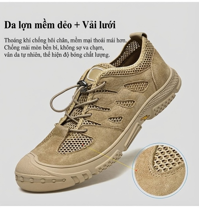 Giày lội nước nam vải lưới thoáng khí nhanh khô chống trượt đi câu cá đi biển đế cao 3 cm chi tiết 6