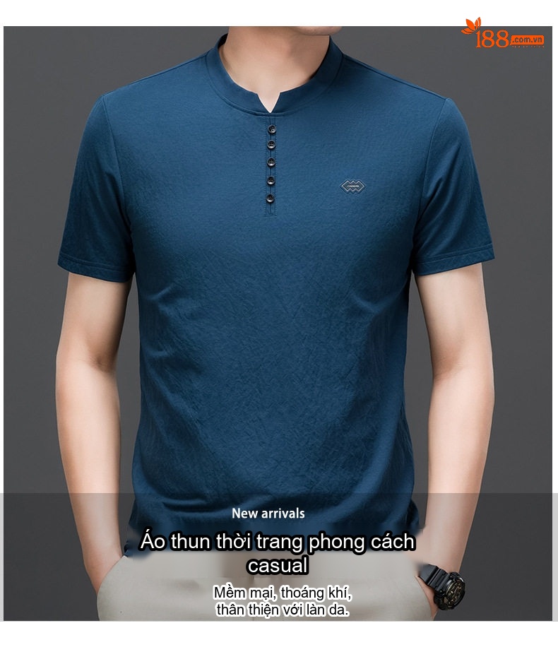 Áo Thun Polo Nam Tay Ngắn Cổ Tròn Màu Xanh, Trắng, Xám, Nâu chi tiết 1