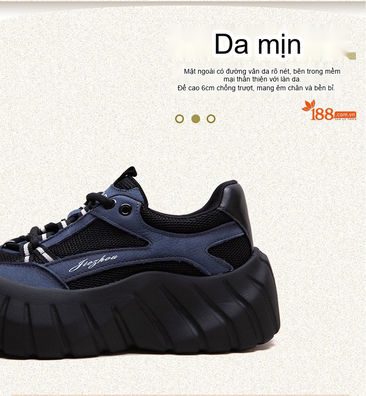 Giày Sneaker Nữ Lưới Thoáng Khí Đế Bánh Mì Chiều Cao Đế Khoảng 5cm Màu Đen, Đỏ, Xám chi tiết 4