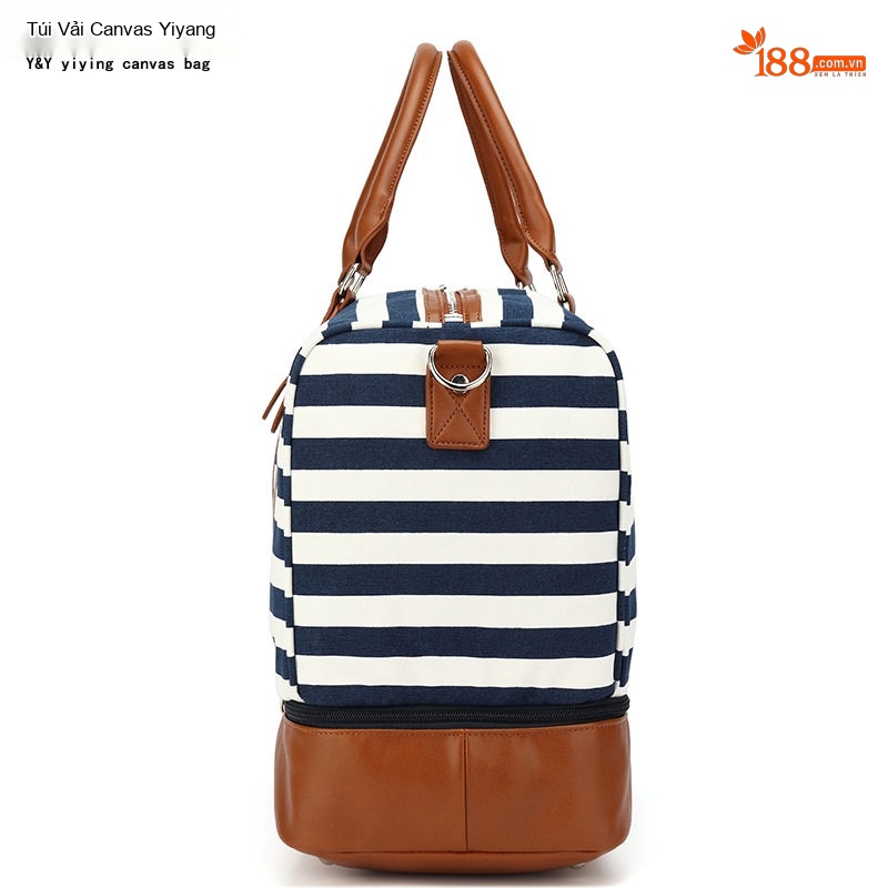 Túi Du Lịch Vải Canvas Chống Nước, Túi Xách Tay, Túi Tập Gym Màu Sọc Xanh Navy, Trắng