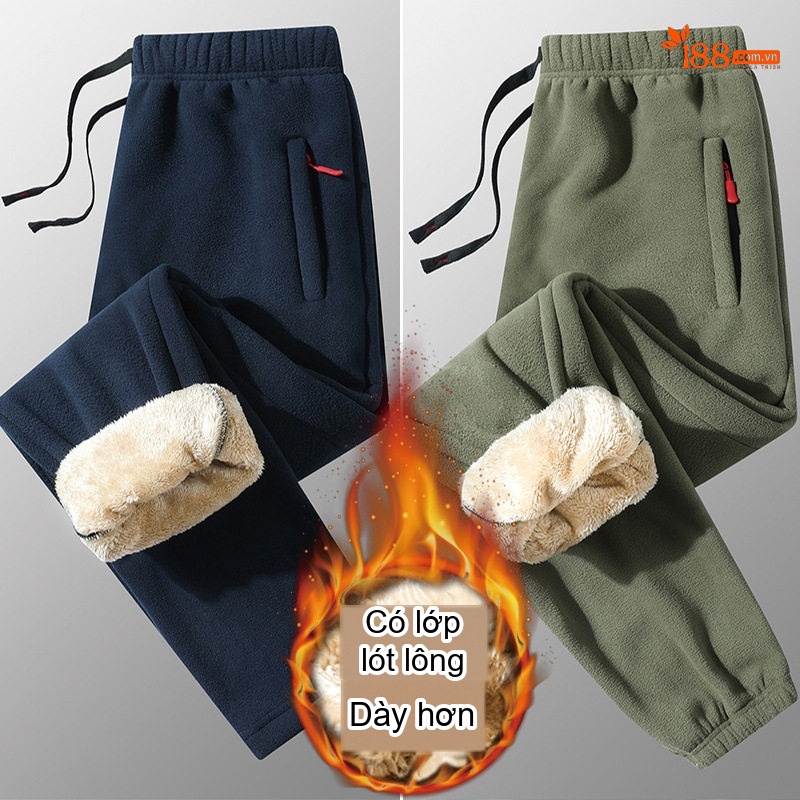 Quần Dài Nam Lông Cừu Non Dày Dặn Giữ Ấm Dáng Rộng Màu Đen, Xanh Navy, Xám, Xanh Olive...