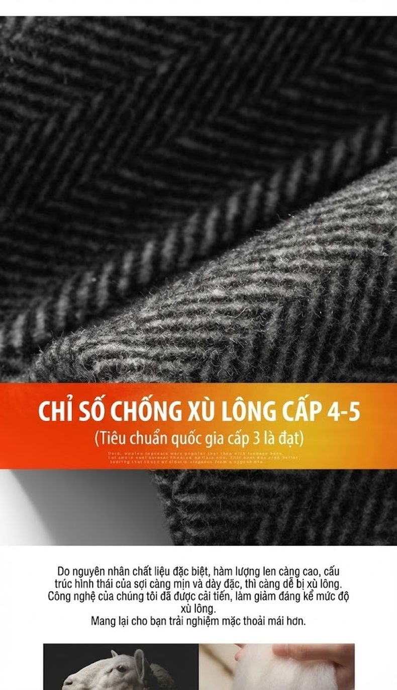 Áo Khoác Dạ Nam Họa Tiết Chevron Lông Cừu Hai Mặt Dáng Ngắn Màu Xám chi tiết 13