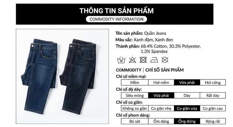 Quần Jean Nam Dáng Suông Co Giãn Thoải Mái Màu Xanh Navy, Đen chi tiết 44