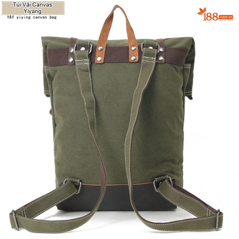 Túi Đeo Vai/Đeo Lưng Vải Canvas Phong Cách Âu Mỹ Retro Phối Da Thật Màu Xanh Quân Đội, Đen, Hồng Đào, Kaki...