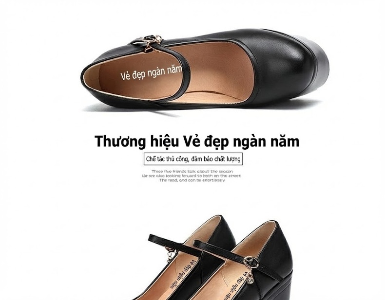 Giày Cao Gót Nữ Quai Ngang Đế Dày 15cm Da Bóng Màu Đen, Trắng, Đỏ, Bạc... chi tiết 16