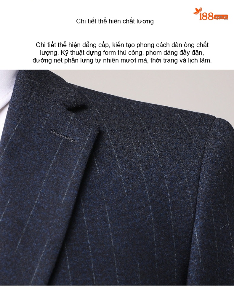 Bộ Vest Nam Kẻ Sọc Co Giãn Ôm Dáng Màu Xanh Đen chi tiết 2