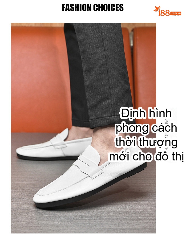 Giày Lười Nam Da Bóng Chiều Cao Đế Khoảng 1cm Màu Đen, Trắng chi tiết 22