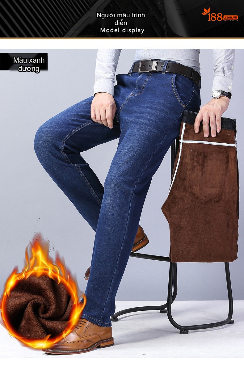 Quần Jean Dài Nam Ống Đứng Lưng Cao Co Giãn Thoải Mái Màu Xanh Đen chi tiết 33