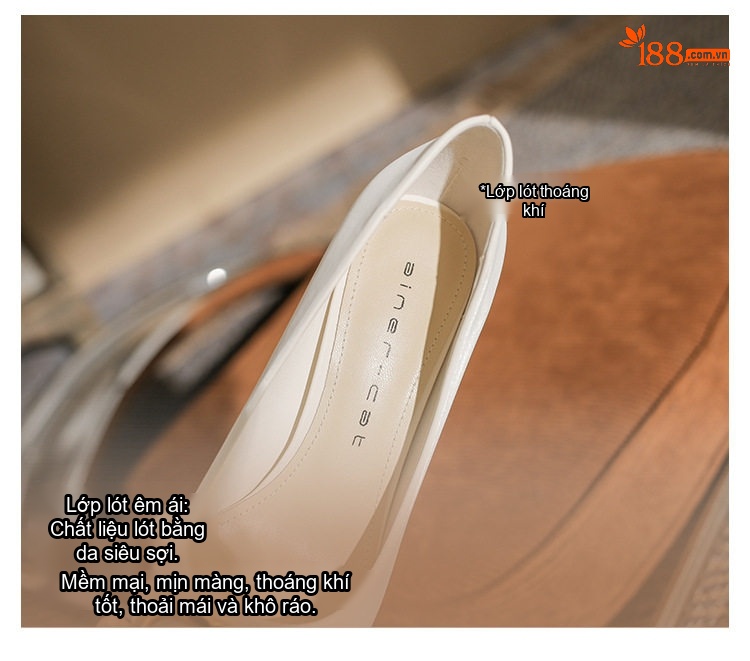 Giày Cao Gót Nữ Gót Nhọn Mũi Nhọn Chiều Cao Đế Khoảng 7cm Màu Đen, Trắng chi tiết 8