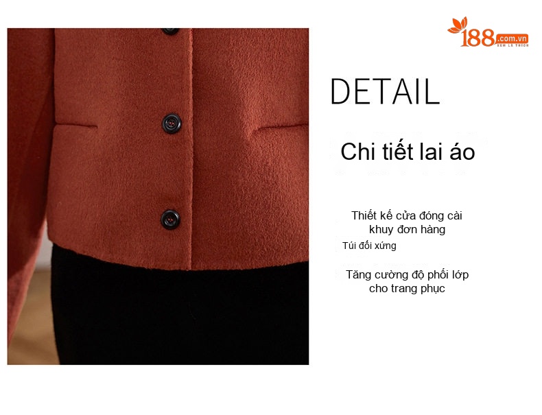 Áo Khoác Dạ Nữ Hai Mặt Phong Cách Tiểu Thư Ngắn Tay Màu Nâu, Xám chi tiết 7