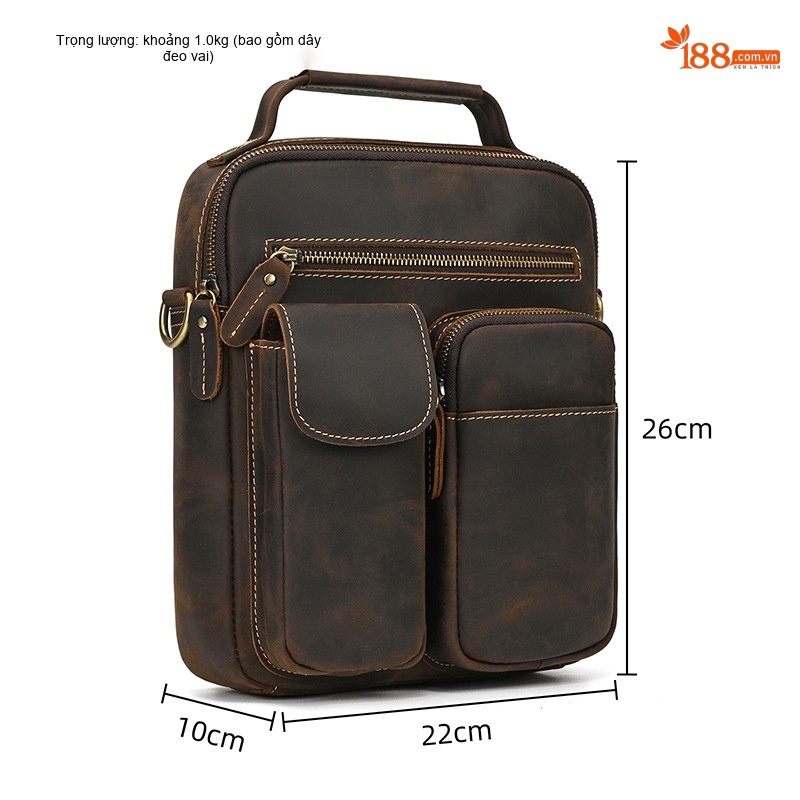 Túi Đeo Chéo Nam Da Bò Sáp Dầu Phong Cách Vintage chi tiết 8