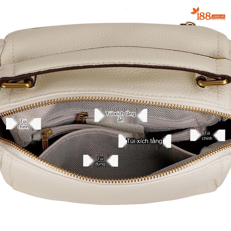 Túi Xách Nữ Da Bò Boston Pillow Cầm Tay Đeo Chéo Màu Trắng, Nâu, Đen
