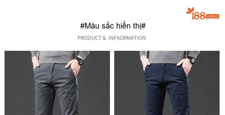 Quần Dài Cotton Nam Ống Đứng Co Giãn Thoải Mái Màu Đen, Xám, Nâu, Xanh Navy chi tiết 9