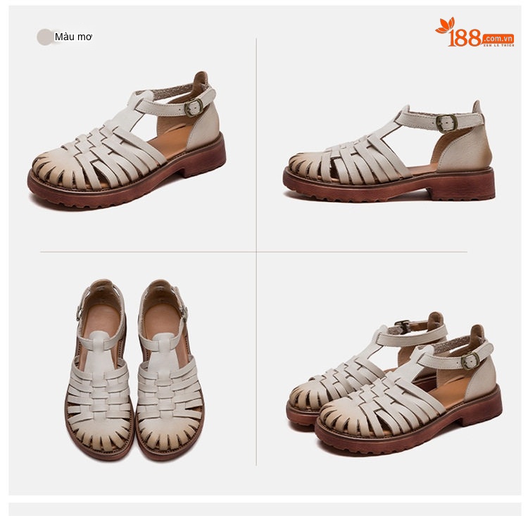 Dép Sandal Nữ Da Heo Quai Lồng Đế Cao 3cm - 4cm Màu Nâu, Xanh Lá, Trắng chi tiết 18