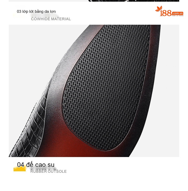 Giày Lười Nam Da Bóng Họa Tiết Cá Sấu Chiều Cao Đế Khoảng 3cm Màu Đen, Đỏ Rượu chi tiết 16