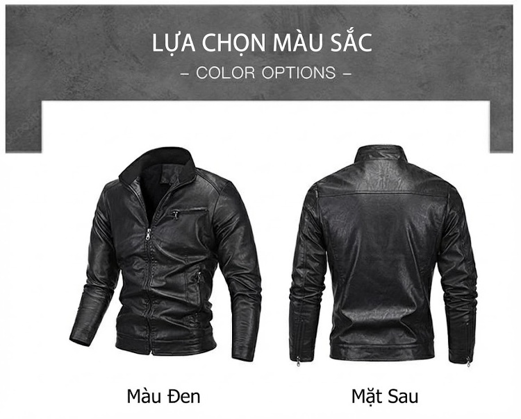 Áo Khoác Da PU Nam Lót Lông Cừu Kiểu Motor Màu Đen, Xanh Lá, Nâu, Xanh Dương... chi tiết 7