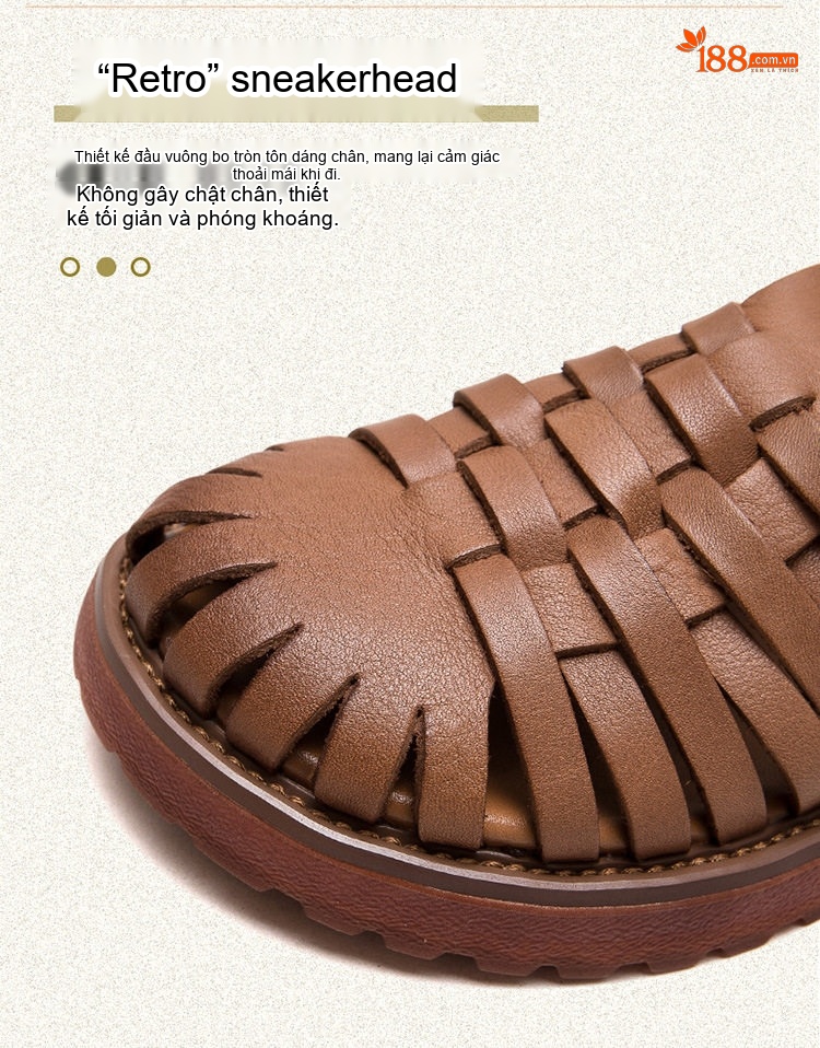 Dép Sandal Nữ Da Heo Quai Lồng Đế Cao 3cm - 4cm Màu Nâu, Xanh Lá, Trắng chi tiết 5