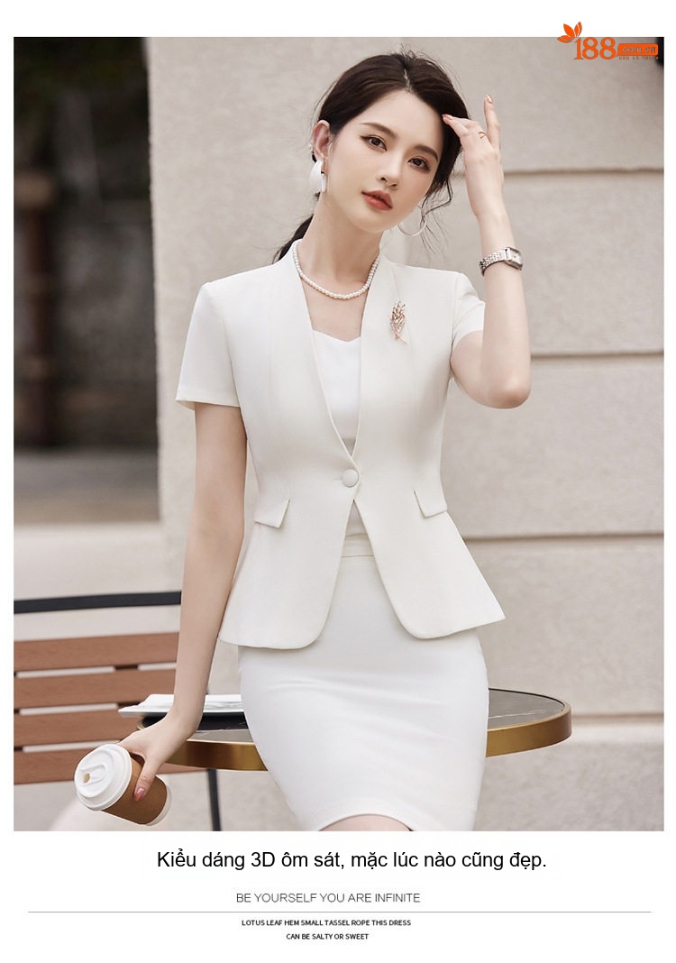 Set Bộ Vest Công Sở Nữ Tay Ngắn Quần/Chân Váy Màu Xanh, Đen, Trắng chi tiết 14