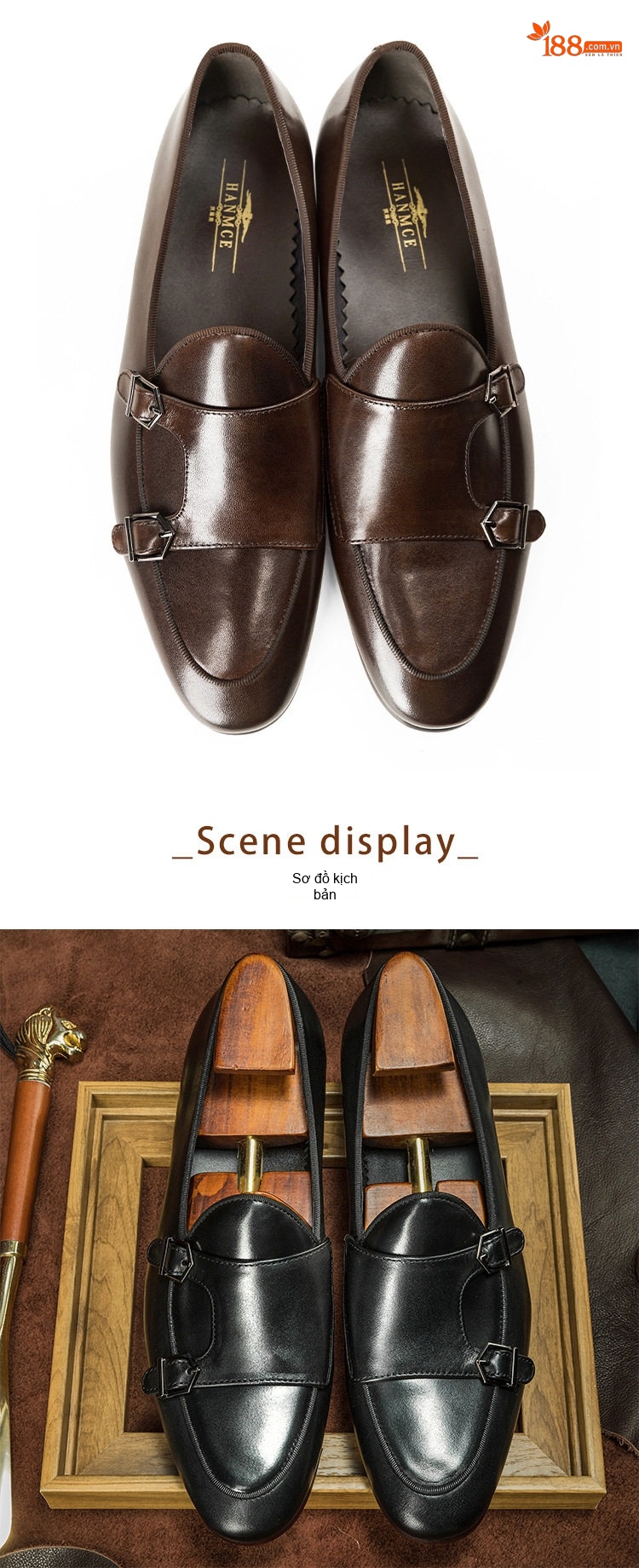 Giày Lười Monkstrap Nam Da Bò Chiều Cao Đế Khoảng 3cm Màu Đen, Nâu chi tiết 6