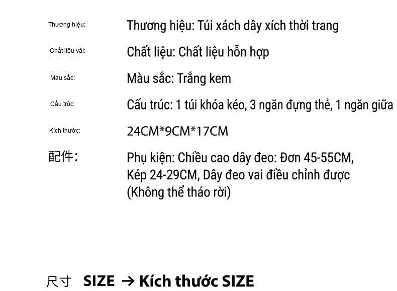 Túi Đeo Vai/Kẹp Nách Nữ Da Bóng Quai Xích Màu Kem chi tiết 18