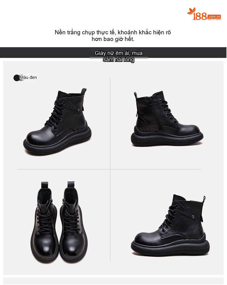 Boot Nữ Cổ Ngắn Ôm Chân Da Mờ Phong Cách Retro Chiều Cao Đế Khoảng 4cm Màu Nâu, Đen chi tiết 17