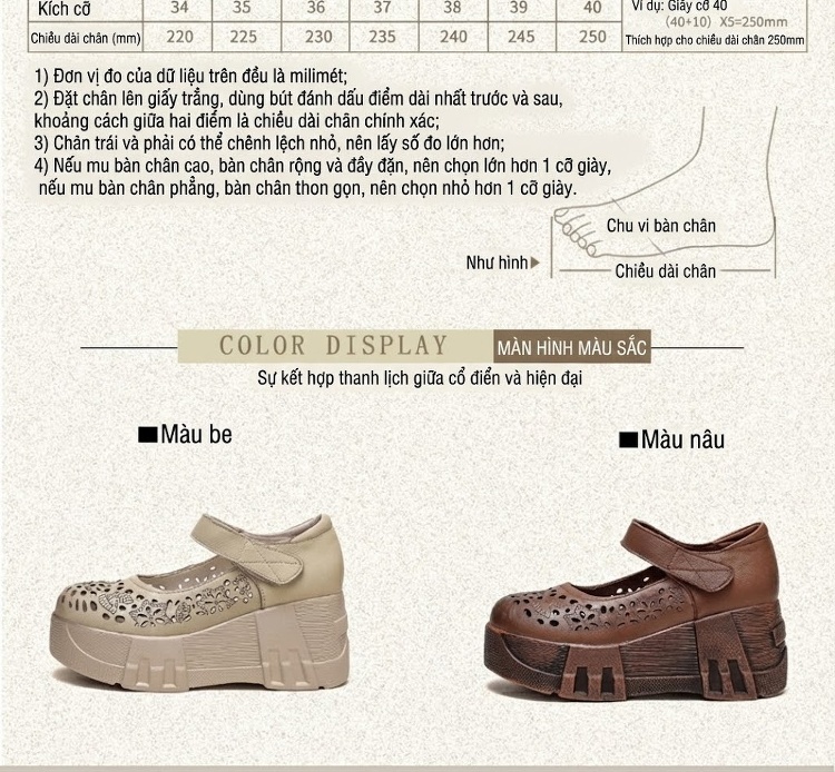 Dép Sandal Nữ Quai Dán Đế Bệt Phong Cách Retro Thoáng Khí Đế Cao 5cm - 6cm Màu Nâu, Kem chi tiết 3