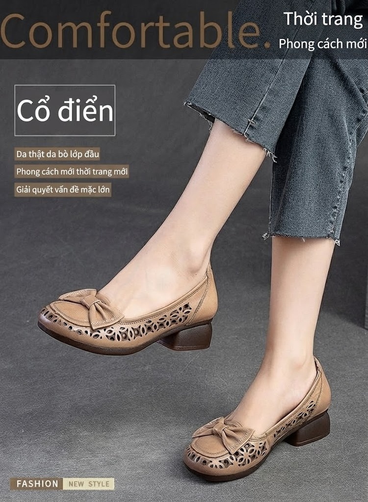 Giày Lười Nữ Da Bóng Laze Thoáng Khí Chiều Cao Đế Khoảng 3cm Màu Nâu chi tiết 1