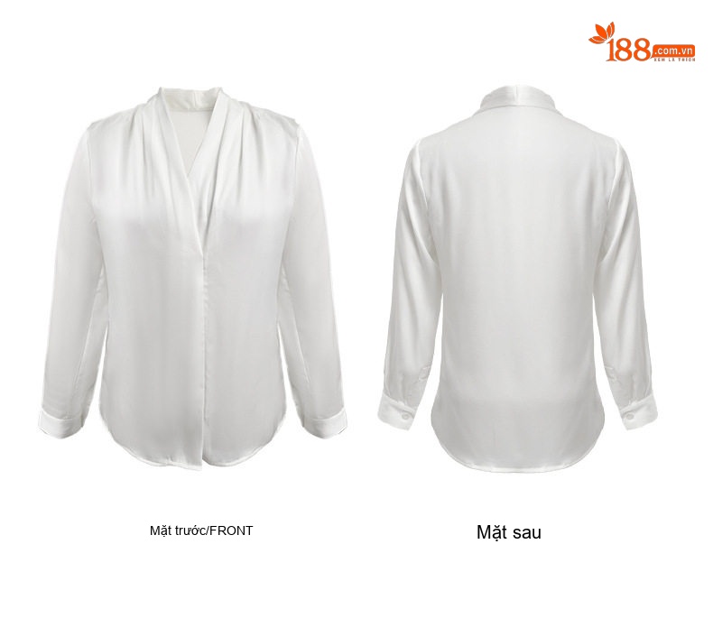 Áo Sơ Mi Nữ Cổ Chữ V Tay Dài Phong Cách Công Sở Thanh Lịch Màu Trắng chi tiết 5