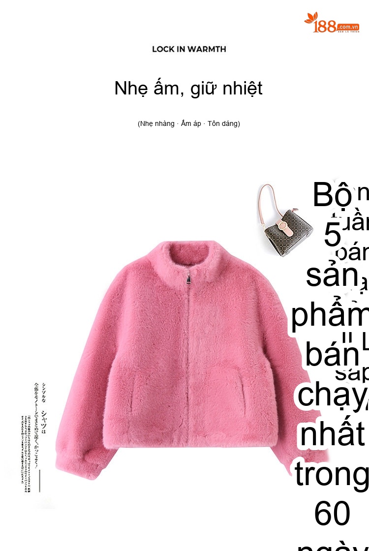 Áo Khoác Lông Ngắn Nữ Lông Cừu Non Dáng Nhỏ Gọn Giữ Ấm Màu Hồng, Trắng, Vàng chi tiết 6