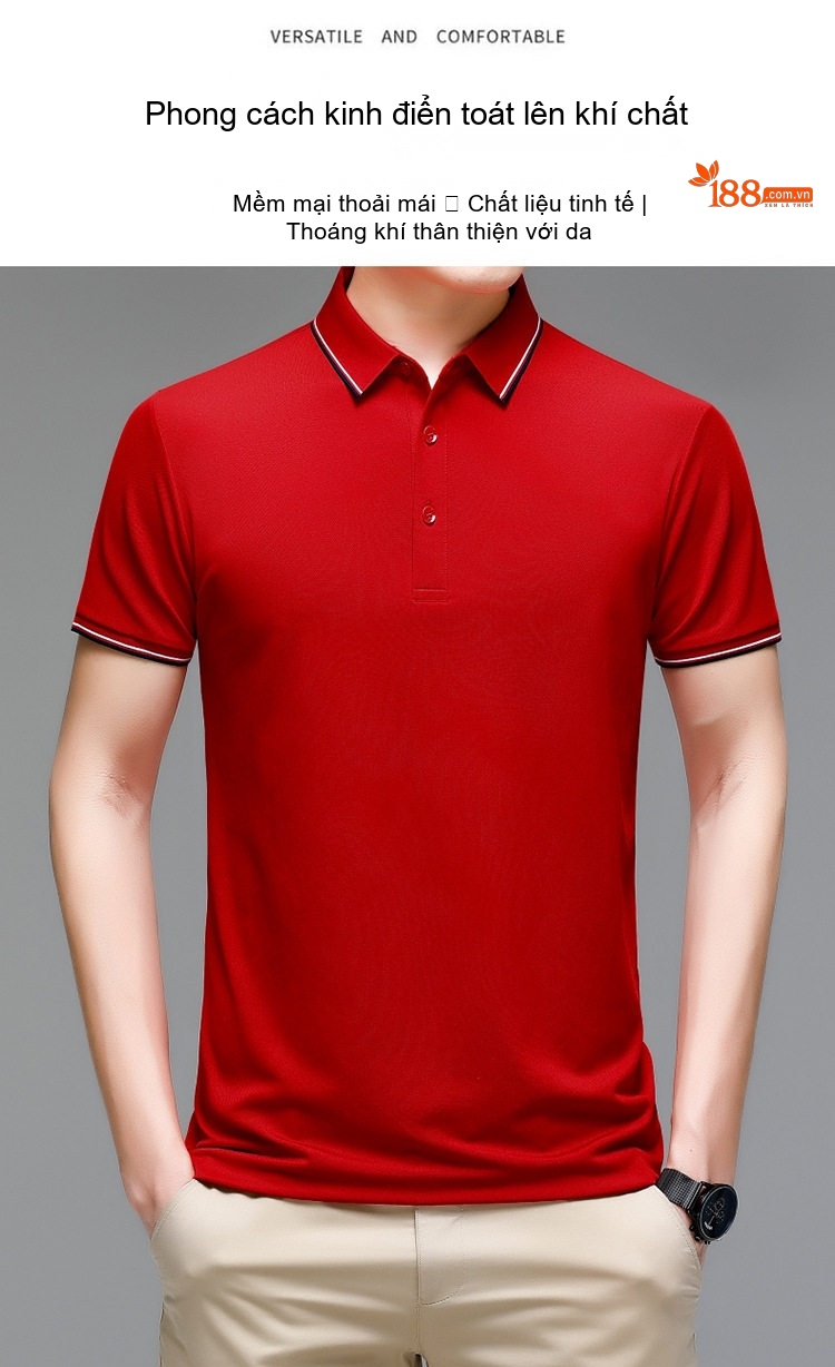 Áo Polo Nam Tay Ngắn Lụa Tằm Thượng Hạng Mềm Mại Thoáng Mát Màu Đỏ, Trắng, Đen, Xanh Dương... chi tiết 4