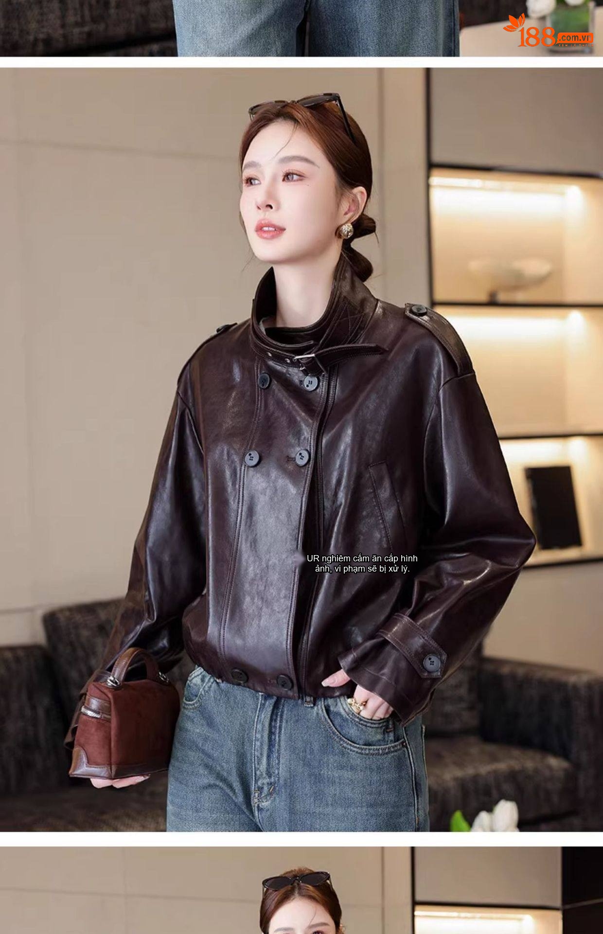 Áo Khoác Da Thật Nữ Kiểu Ngắn Dáng Bomber Da Cừu chi tiết 23