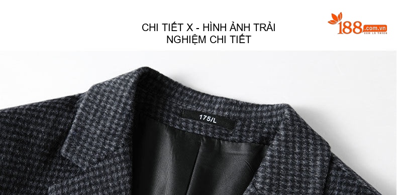 Áo Blazer Nam Wool Họa Tiết Houndstooth Phong Cách Casual Màu Xám, Đen chi tiết 10