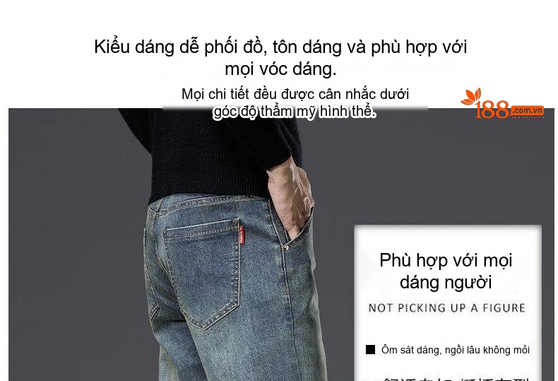 Quần Jean Nam Ống Suông Cotton Co Giãn Màu Xanh Vintage chi tiết 4
